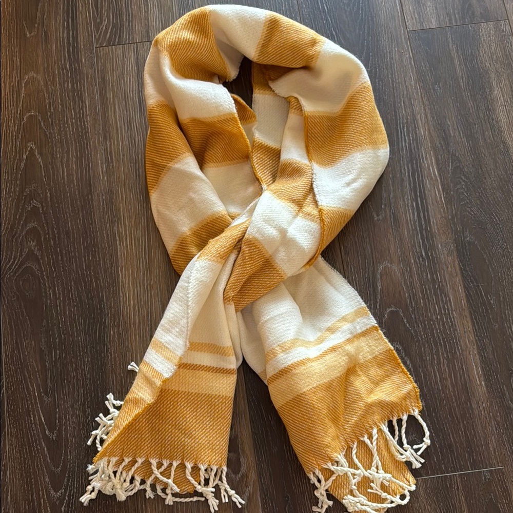 Yellow and White Striped Blanket Scarf-Abercrombie & Fitch